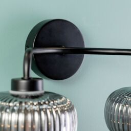 ValueLights Amaia Matte Black IP44 Rated 2 Way Smoked Ribbed Glass Wall Light with LED Bulbs - thumbnail 4