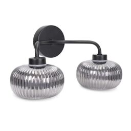 ValueLights Amaia Matte Black IP44 Rated 2 Way Smoked Ribbed Glass Wall Light with LED Bulbs - thumbnail 5