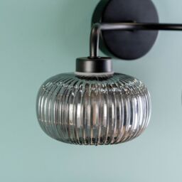 ValueLights Amaia Matte Black IP44 Rated 2 Way Smoked Ribbed Glass Wall Light with LED Bulbs - thumbnail 3