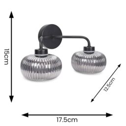 ValueLights Amaia Matte Black IP44 Rated 2 Way Smoked Ribbed Glass Wall Light with LED Bulbs - thumbnail 7