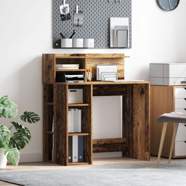 Berkfield Home Desk with Storage Old Wood 90x48x101.5 cm Engineered wood - image 1