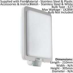 Loops IP44 Outdoor Wall Light & PIR Sensor Stainless Steel Square 1 x 28W E27 Bulb in Metallics - thumbnail 2