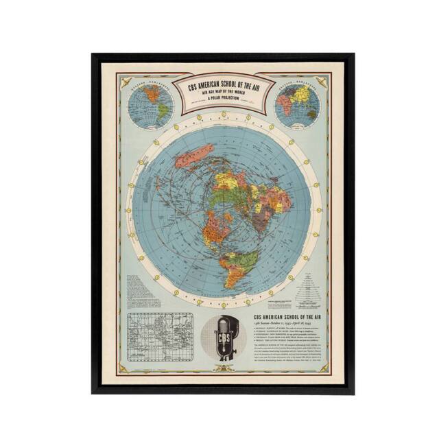 "Artery8 American School Of The Air Age World Map Framed Canvas Wall Art Print in Blue - Size: W12"" x H16""" - image 1