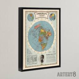 "Artery8 American School Of The Air Age World Map Framed Canvas Wall Art Print in Blue - Size: W12"" x H16""" - thumbnail 2