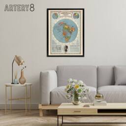 "Artery8 American School Of The Air Age World Map Framed Canvas Wall Art Print in Blue - Size: W12"" x H16""" - thumbnail 3