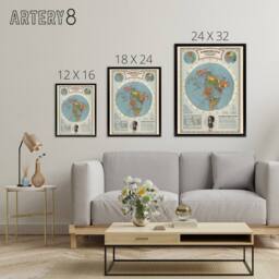 "Artery8 American School Of The Air Age World Map Framed Canvas Wall Art Print in Blue - Size: W12"" x H16""" - thumbnail 4