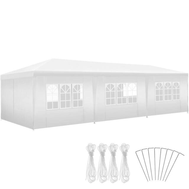 tectake Gazebo Miramas with 8 side panels, water-resistant, 9x3m in White - Size: Large - image 1