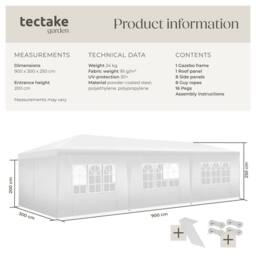 tectake Gazebo Miramas with 8 side panels, water-resistant, 9x3m in White - Size: Large - thumbnail 6