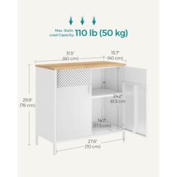 VASAGLE Metal Cabinet Industrial Double Doors Magnetic Closure Steel Frame in White - thumbnail 2