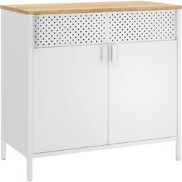 VASAGLE Metal Cabinet Industrial Double Doors Magnetic Closure Steel Frame in White - thumbnail 9