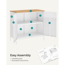 VASAGLE Metal Cabinet Industrial Double Doors Magnetic Closure Steel Frame in White - thumbnail 8