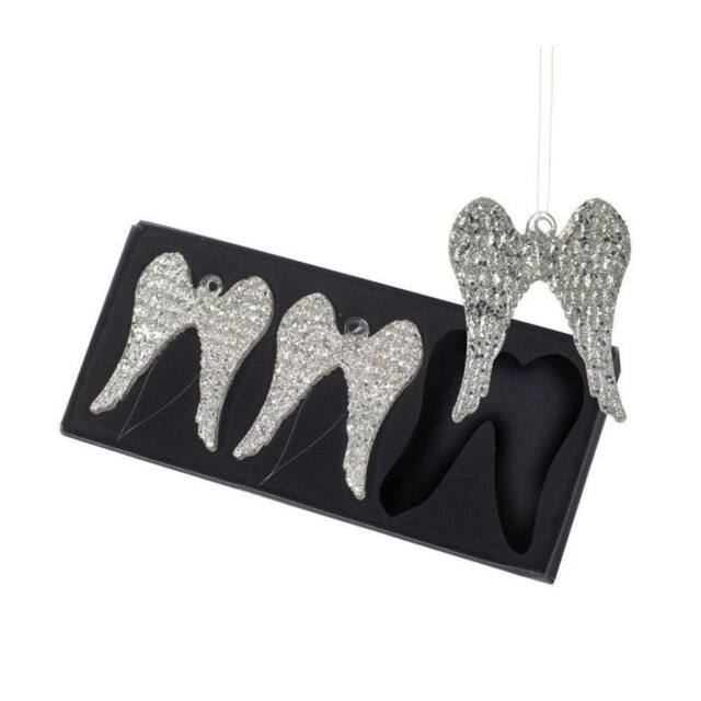 Garden Greatness Set Of 3 Shimmer Glass Hanging Wings in Silver - Size: 1 Pack