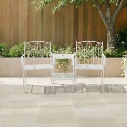 Charles Bentley Antique White Leaf Design Rustic Metal Garden Companion Seat - thumbnail 1