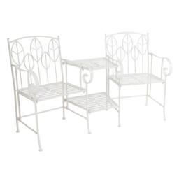 Charles Bentley Antique White Leaf Design Rustic Metal Garden Companion Seat - thumbnail 5