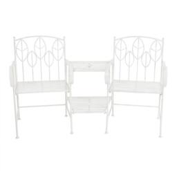 Charles Bentley Antique White Leaf Design Rustic Metal Garden Companion Seat - thumbnail 6