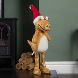 Samuel Alexander 70cm Tall Gold Plush Santa-Saurus Dino Decoration with Santa Hat - thumbnail 2