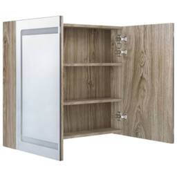 Berkfield Home LED Bathroom Mirror Cabinet Oak 80x12x68 cm in Brown - Size: 80 x 12 x 68 cm - thumbnail 5