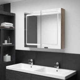 Berkfield Home LED Bathroom Mirror Cabinet Oak 80x12x68 cm in Brown - Size: 80 x 12 x 68 cm