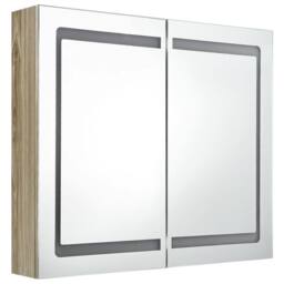 Berkfield Home LED Bathroom Mirror Cabinet Oak 80x12x68 cm in Brown - Size: 80 x 12 x 68 cm - thumbnail 3