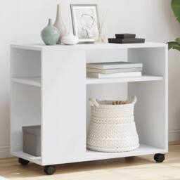 Berkfield Home Side Table with Wheels White 70x35x60 cm Engineered Wood - Size: 70 x 35 x 60 cm - thumbnail 2