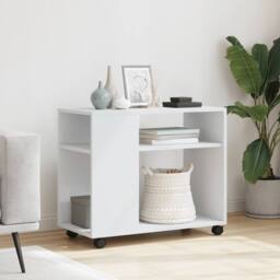 Berkfield Home Side Table with Wheels White 70x35x60 cm Engineered Wood - Size: 70 x 35 x 60 cm - thumbnail 1