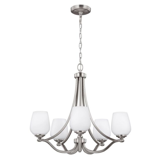 Loops 5 Bulb Chandelier Hanging Pendant LIght Satin Nickel LED E27 60W Bulb in Metallics