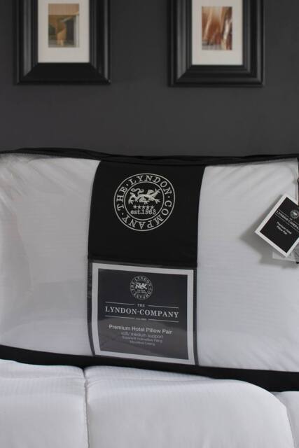The Lyndon Company Premium Hotel Pillow Pair - Soft to Medium Support - Microfibre Satin Stripe Cover in White - Size: Standard - image 1