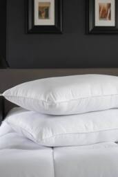 The Lyndon Company Premium Hotel Pillow Pair - Soft to Medium Support - Microfibre Satin Stripe Cover in White - Size: Standard - thumbnail 2
