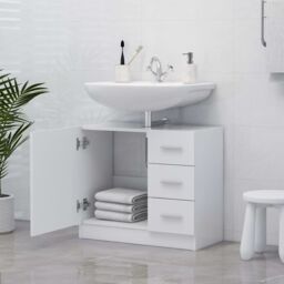 Berkfield Home Sink Cabinet White 63x30x54 cm Engineered Wood - Size: 63 x 30 x 54 cm - thumbnail 3
