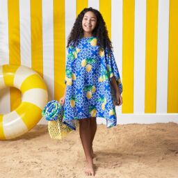 OHS Poncho Beach Towel Poncho Hooded Quick Dry Microfibre Soft in Blue - thumbnail 1