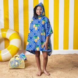 OHS Poncho Beach Towel Poncho Hooded Quick Dry Microfibre Soft in Blue - thumbnail 3