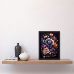 Artery8 Flower Bouquet Purple Pink Orange Floral Art Artwork Framed Wall Art Print A4 in Black - thumbnail 2