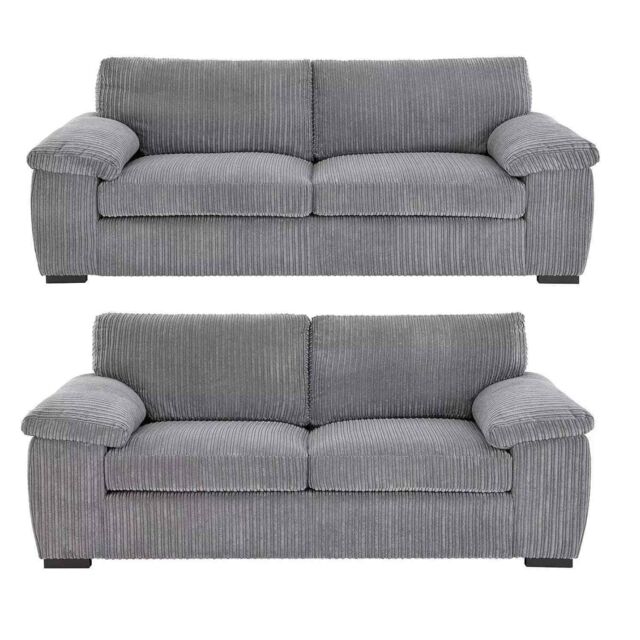 Furniture 786 Amalfi Jumbo Cord 3+2 Seater Sofa Set in Grey - image 1