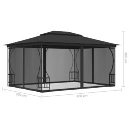 Berkfield Home Gazebo with Nets 300x400x265 cm Anthracite in Black - Size: 300 x 400 x 265 cm - thumbnail 6