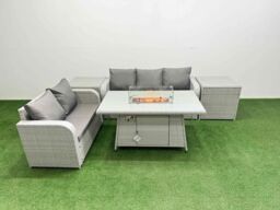 Fimous 5 Seater PE Rattan Wicker Garden Furniture Patio Conservatory Sofa Set with Firepit Dining Table 3 Seater Sofa Love Sofa 2 Side Table - thumbnail 1