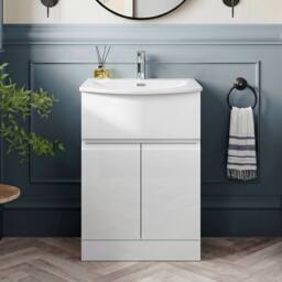 Balterley Mavesyn 2 Door 1 Drawer Vanity Basin Unit, Satin White, 600mm in White - thumbnail 3