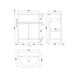 Balterley Mavesyn 2 Door 1 Drawer Vanity Basin Unit, Satin White, 600mm in White - thumbnail 2