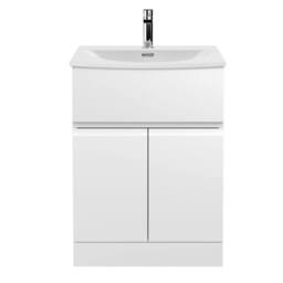 Balterley Mavesyn 2 Door 1 Drawer Vanity Basin Unit, Satin White, 600mm in White - thumbnail 1