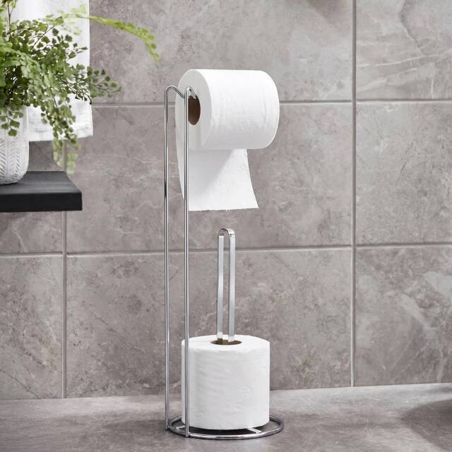 OHS Metal Freestanding Toilet Roll Holder Organiser Tissue Paper Storage in Silver - image 1