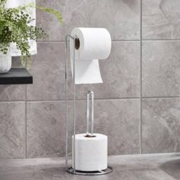 OHS Metal Freestanding Toilet Roll Holder Organiser Tissue Paper Storage in Silver - thumbnail 1