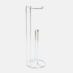 OHS Metal Freestanding Toilet Roll Holder Organiser Tissue Paper Storage in Silver - thumbnail 2
