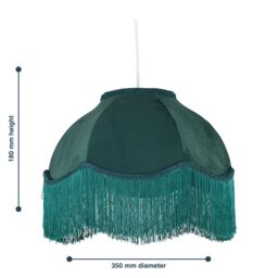 First Choice Lighting Fringe - Dark Green Velvet Fringed Pendant or Lamp Shade - thumbnail 4