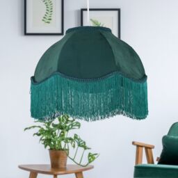 First Choice Lighting Fringe - Dark Green Velvet Fringed Pendant or Lamp Shade - thumbnail 2