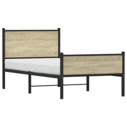 Berkfield Home Metal Bed Frame without Mattress Sonoma Oak 90x190 cm Single in Brown - thumbnail 4