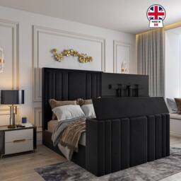 KDMD Ashburnham Upholstered Soft Velvet Black Tv Bespoke Bed Frame - Size: Double - thumbnail 4