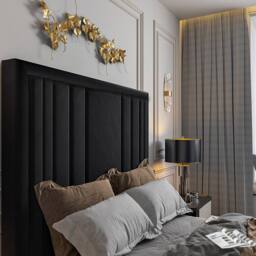 KDMD Ashburnham Upholstered Soft Velvet Black Tv Bespoke Bed Frame - Size: Double - thumbnail 5