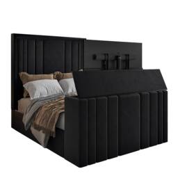 KDMD Ashburnham Upholstered Soft Velvet Black Tv Bespoke Bed Frame - Size: Double - thumbnail 2