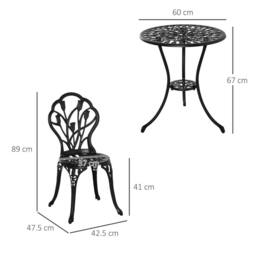 Wyld Haus Malutte 3 Piece Aluminium Floral Bistro Set in Black - thumbnail 3