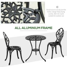 Wyld Haus Malutte 3 Piece Aluminium Floral Bistro Set in Black - thumbnail 5
