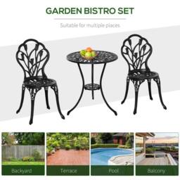 Wyld Haus Malutte 3 Piece Aluminium Floral Bistro Set in Black - thumbnail 7